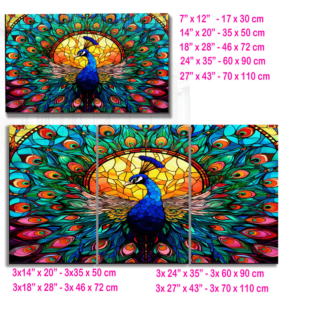 Peacock Stained Glass Wall Art – Vibrant Tempered Glass Panel with Colorful Feathers
