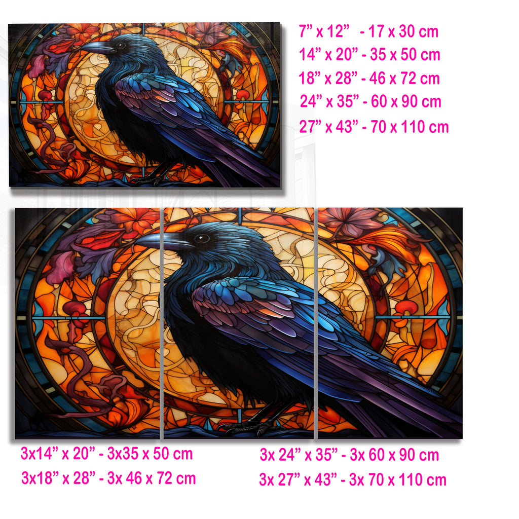 Raven Stained Glass Wall Art – Gothic Crow Bird Panel on Tempered Glass