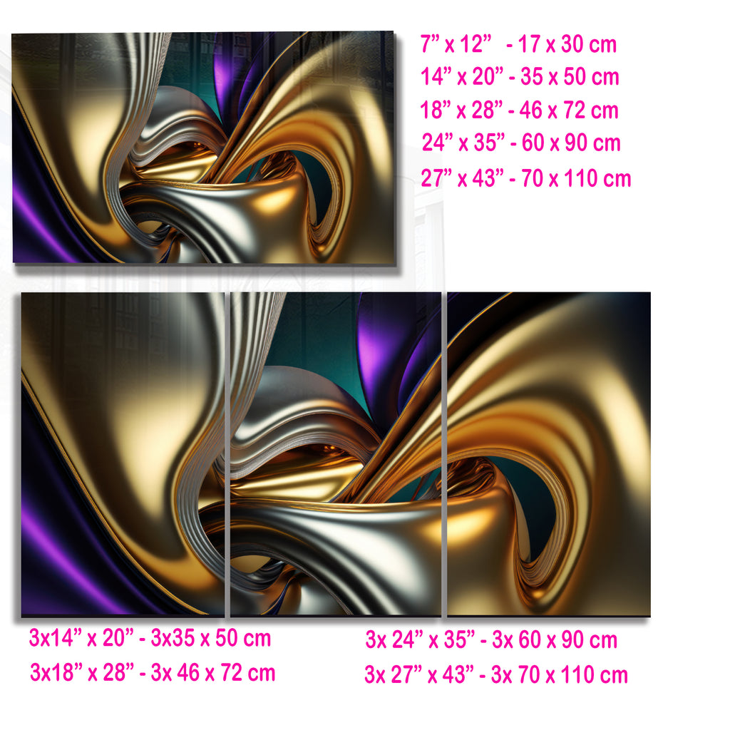 Gold &amp; Purple Abstract Glass Wall Art – Luxury Metallic Fluid Design on Tempered Glass