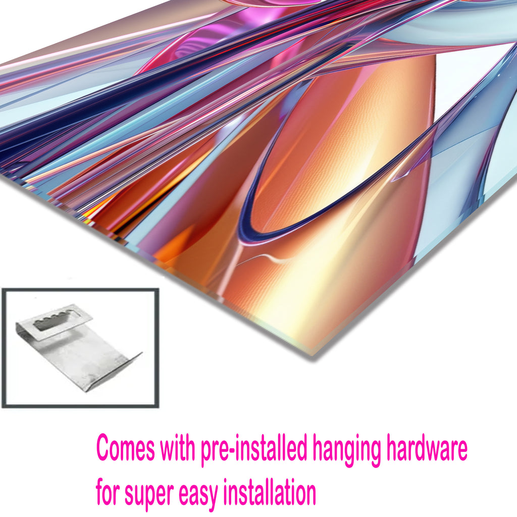 Renkli Metalik Soyut Temperlenmiş Cam Tablo, Modern 3D Duvar Dekoru, Şık ve Lüks Cam Sanat Eseri