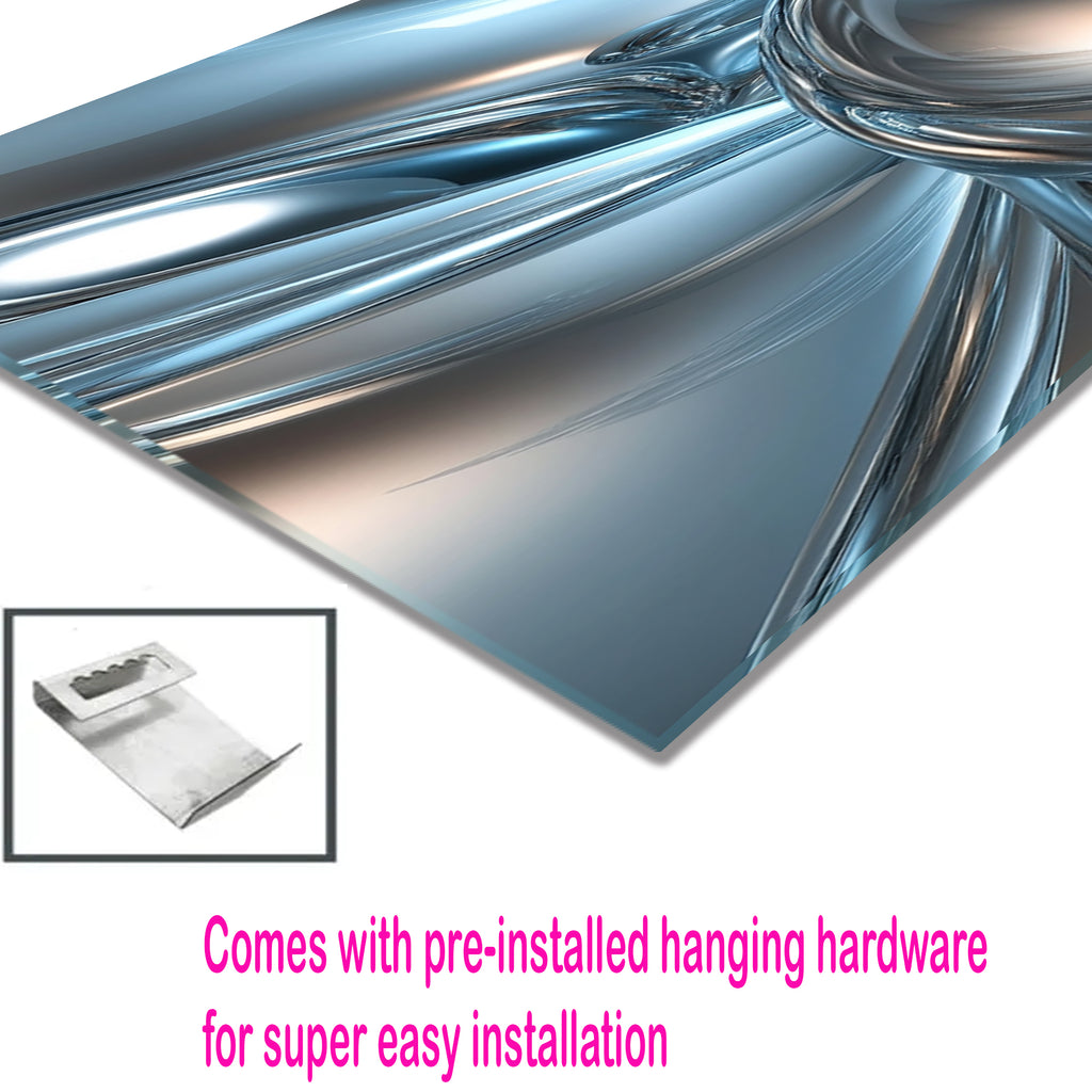 Abstract Chrome Glass Wall Art – Metallic Fluid Design on Tempered Glass