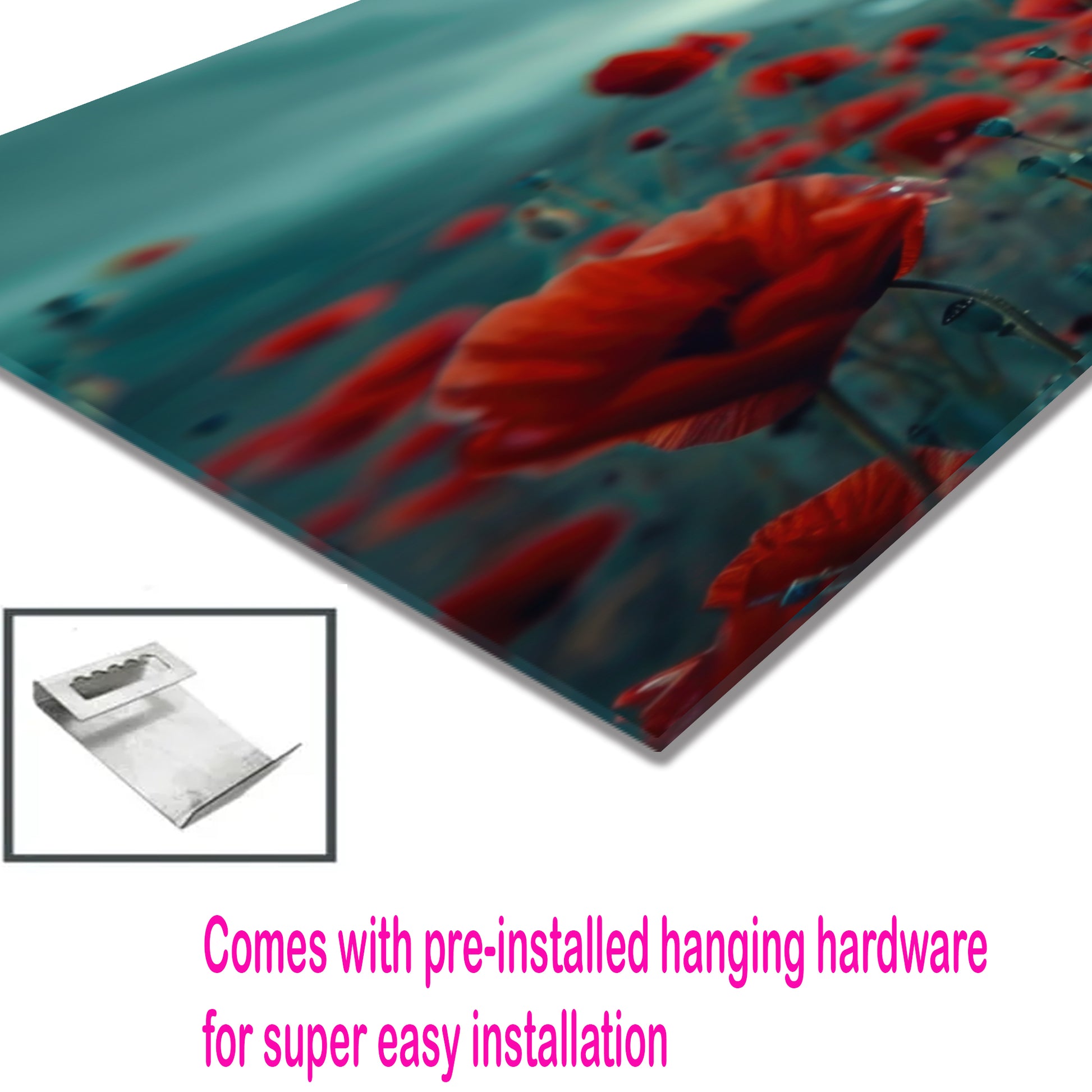 Poppy Flower Field Glass Wall Art – Botanical Nature Scene on Tempered Glass