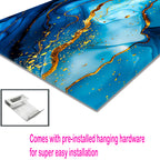 Tempered Glass Wall Art, Blue and Gold Marble Design, Luxury Abstract Modern Decor Panel