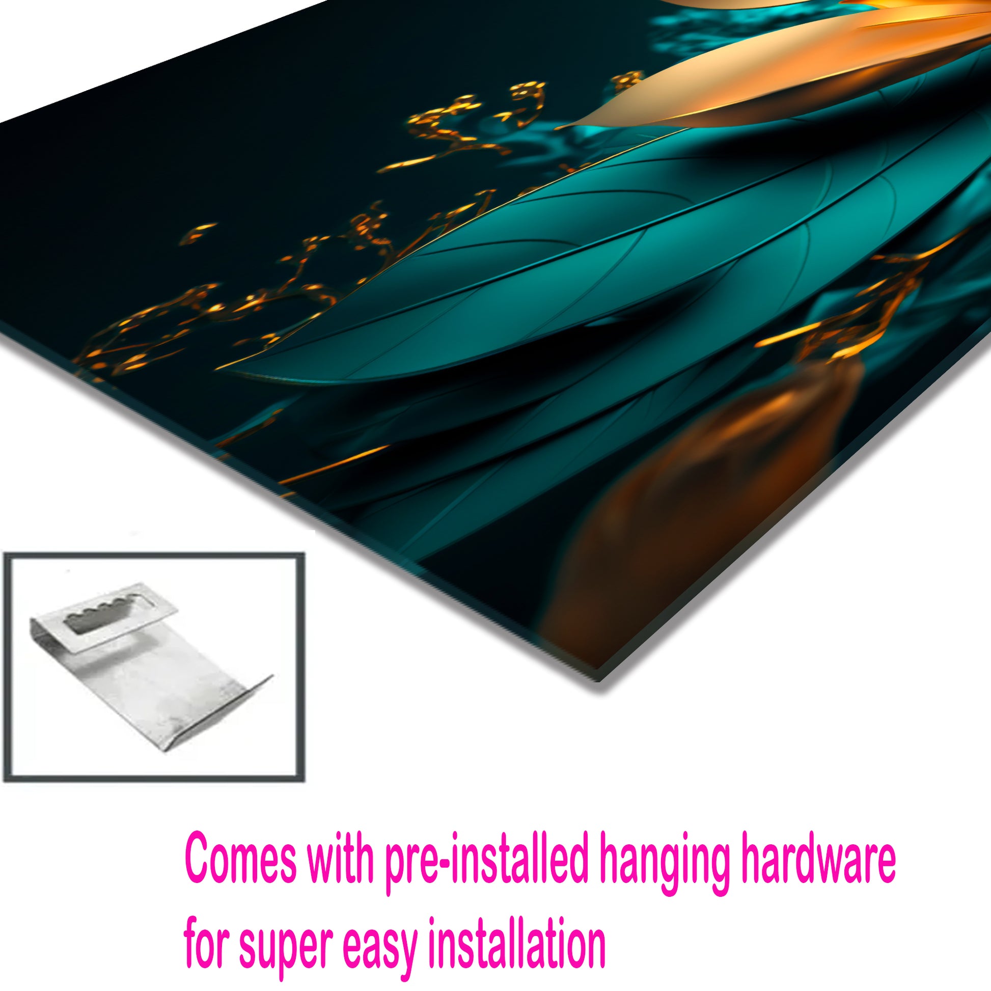 Golden Turquoise Flower Glass Wall Art – Luxury Floral Panel on Tempered Glass