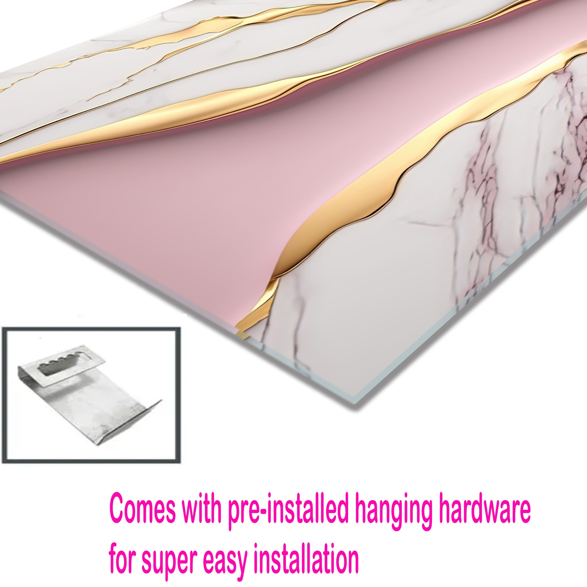 Pink Gold Marble Themed Tempered Glass Wall Art – Framed or Frameless - Luxury Glossy Panel -Stained Glass Wall Art - Marble Themed Glass Backsplash