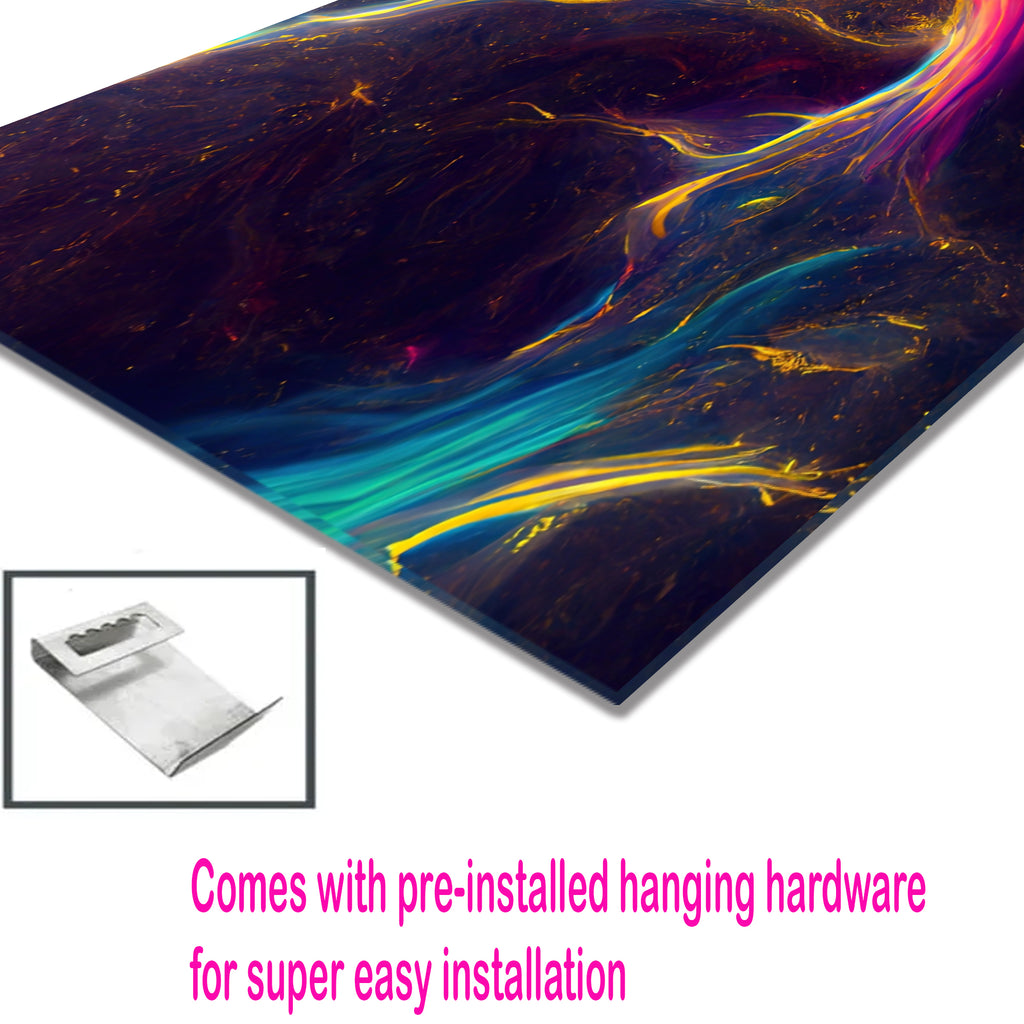 Renkli Metalik Soyut Temperlenmiş Cam Tablo, Modern 3D Duvar Dekoru, Şık ve Lüks Cam Sanat Eseri