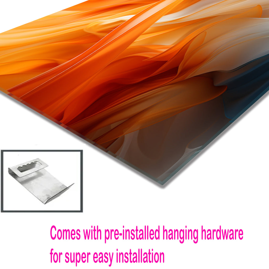 Orange Flow Abstract Glass Wall Art – Dynamic Flame-Inspired Design on Tempered Glass