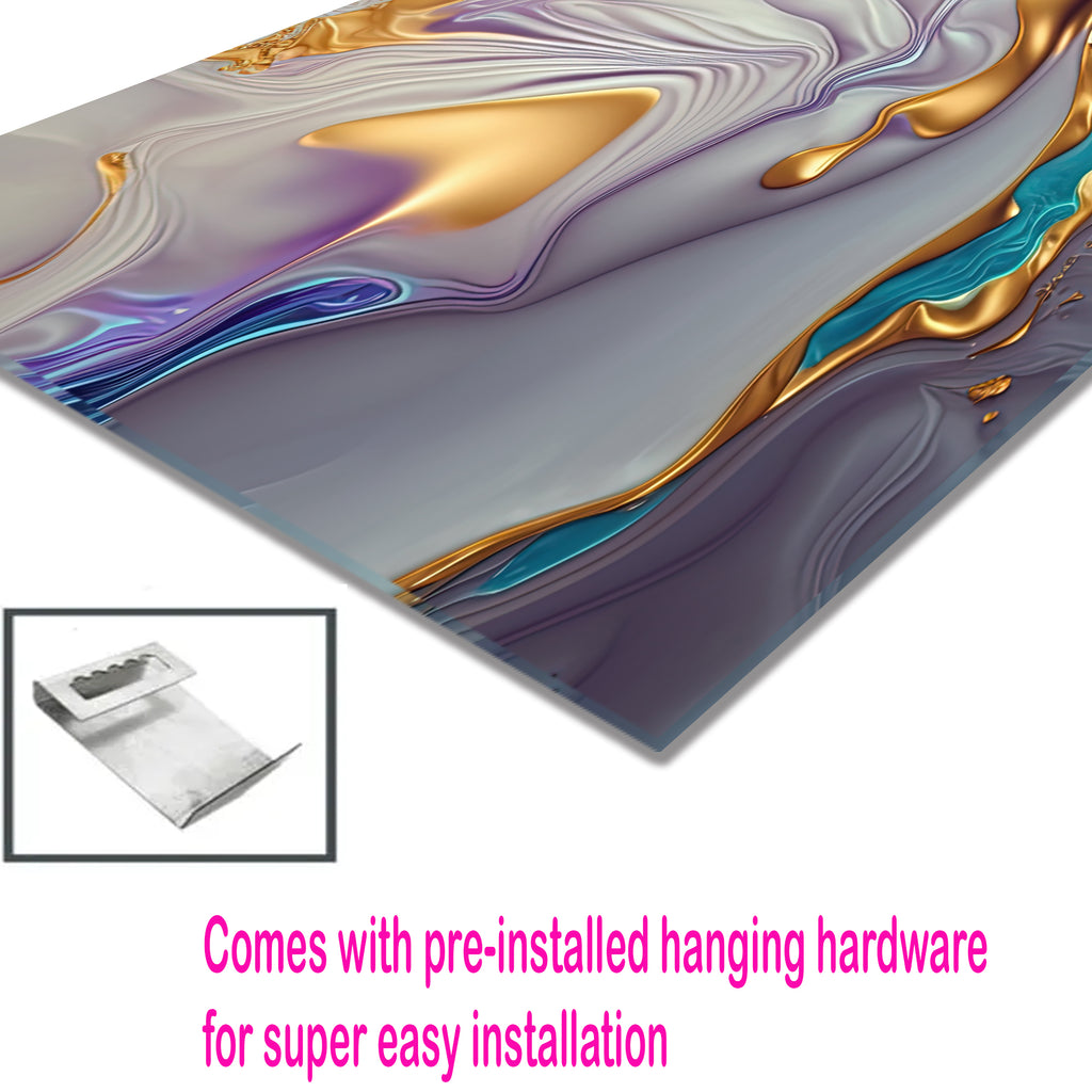 Gold Abstract Chrome Glass Wall Art – Metallic Fluid Design on Tempered Glass