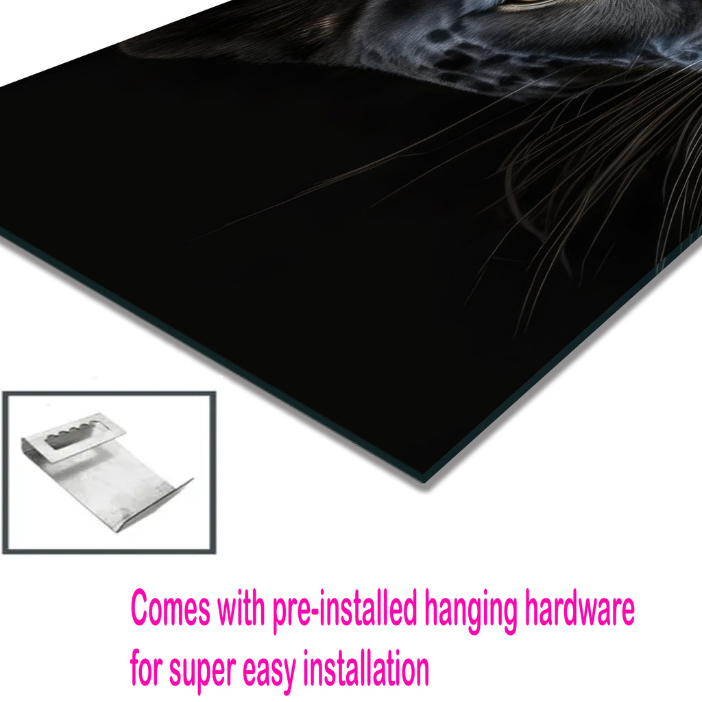 Black Leopard Wall Art – Wild Animal Portrait on Tempered Glass Panel