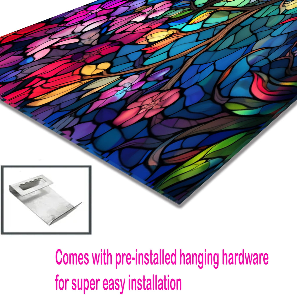 Tree of Life Stained Glass Wall Art – Colorful Floral Tempered Glass Panel