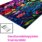 Ağaç Temalı Vitray Görünümlü Temperli Cam Tablo – Renkli Doğa Duvar Dekoru