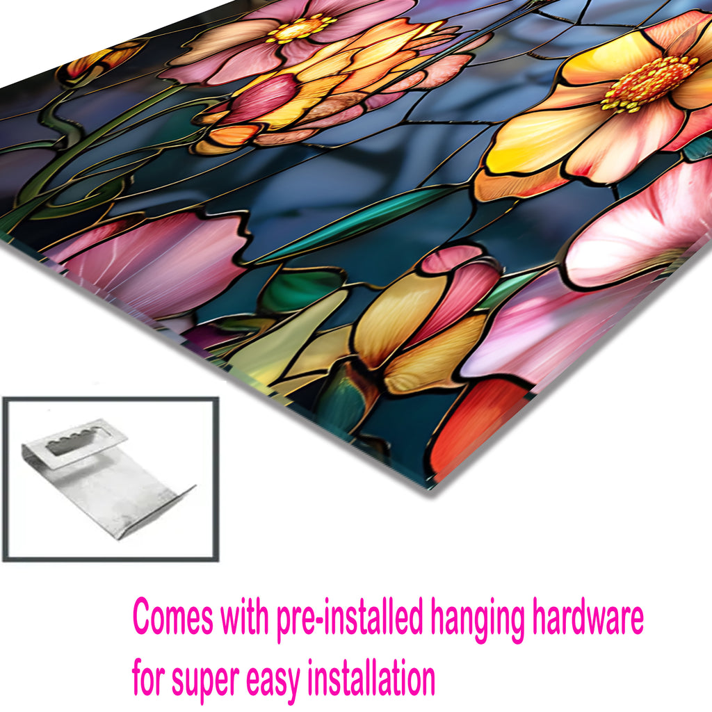 Hummingbird Stained Glass Wall Art – Colorful Floral Tempered Glass Panel