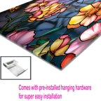 Sinek Kuşu ve Çiçekler Temalı Vitray Görünümlü Temperli Cam Tablo – Renkli Doğa Duvar Dekoru