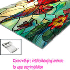 Kelebek Temalı Vitray Görünümlü Temperli Cam Tablo – Renkli Doğa Duvar Dekoru