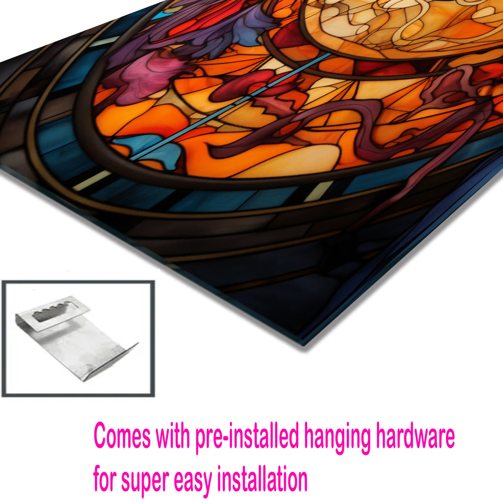 Raven Stained Glass Wall Art – Gothic Crow Bird Panel on Tempered Glass