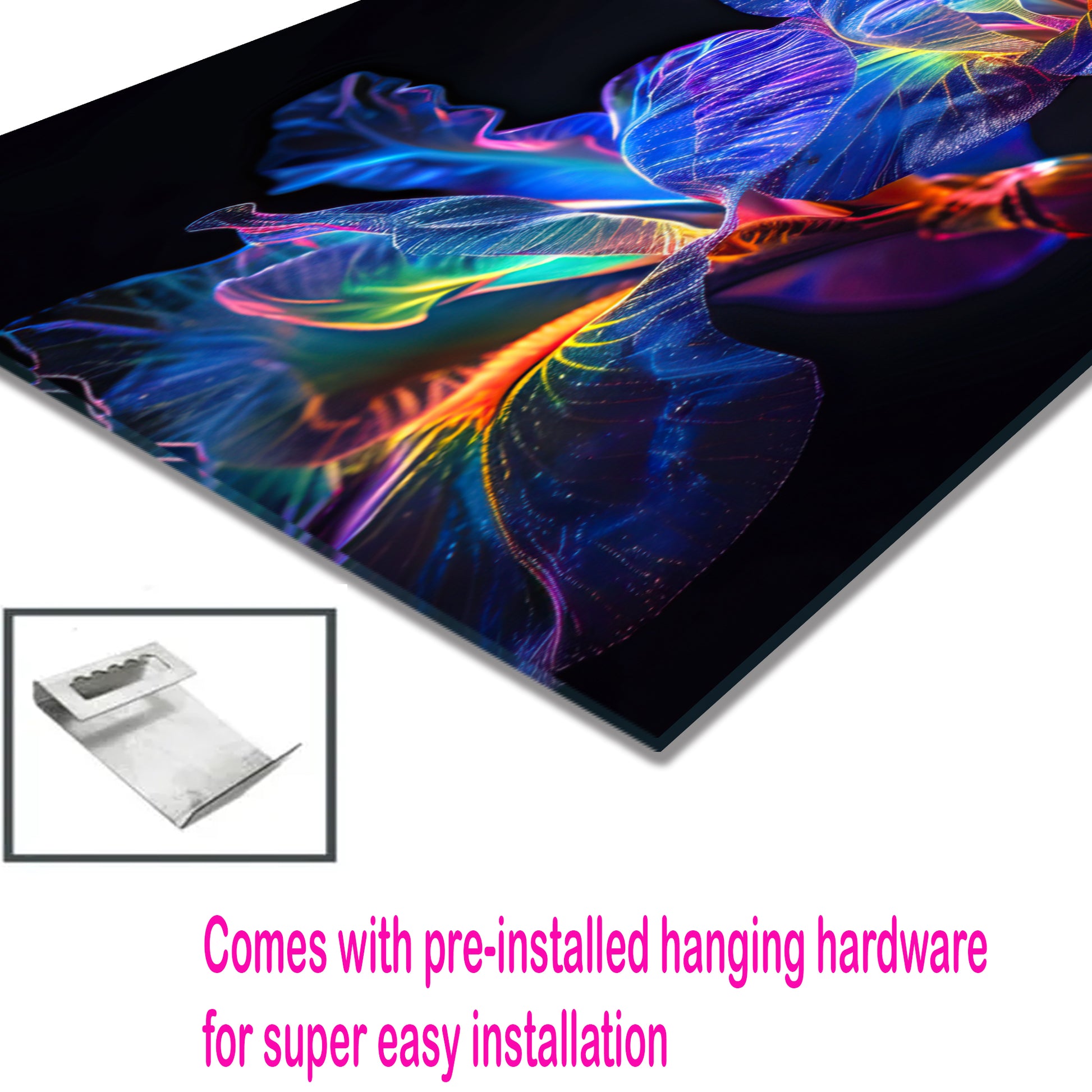 Rainbow Neon Iris Glass Wall Art – Glowing Colorful Floral Design on Tempered Glass