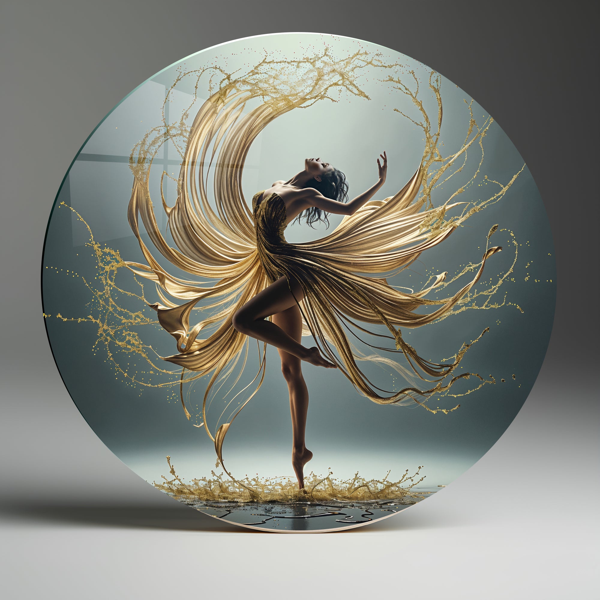 Temperli Cam Duvar Tablo Altın Balerin 70x70 cm