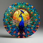 Temperli Cam Duvar Tablo Tavuz Kuşu 70x70 cm Vitray Desen