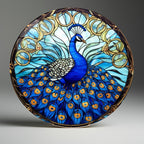 Temperli Cam Duvar Tablo Tavuzkuşu 70x70 cm Vitray Desen