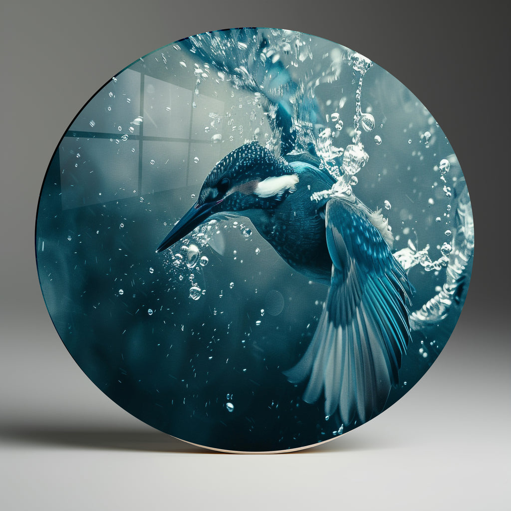 Temperli Cam Duvar Tablo Balıkcıl Kuş  70x70 cm