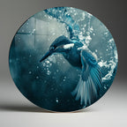 Temperli Cam Duvar Tablo Balıkcıl Kuş  70x70 cm