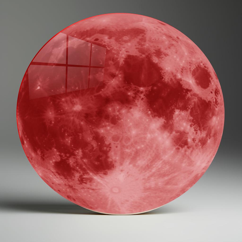 Temperli Cam Duvar Tablo Kanlı Ay 70x70 cm