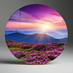 Temperli Cam Duvar Tablo Renkli Dağlar 70x70 cm Manzara