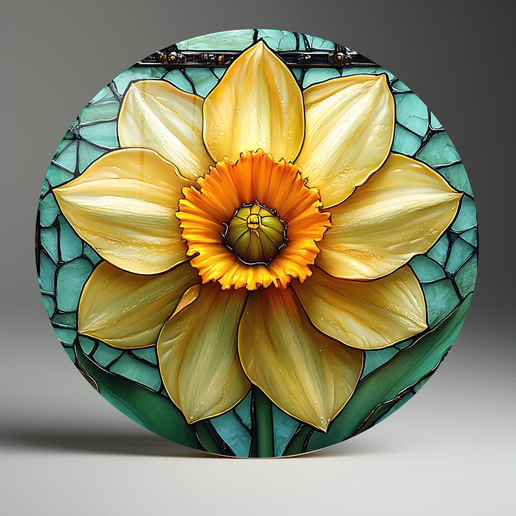 Temperli Cam Duvar Tablo Nilüfer Çiçeği   70x70 cm Vitray Desenl