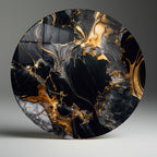 Temperli Cam Duvar Tablo Siyah Altın Mermer  70x70 cm