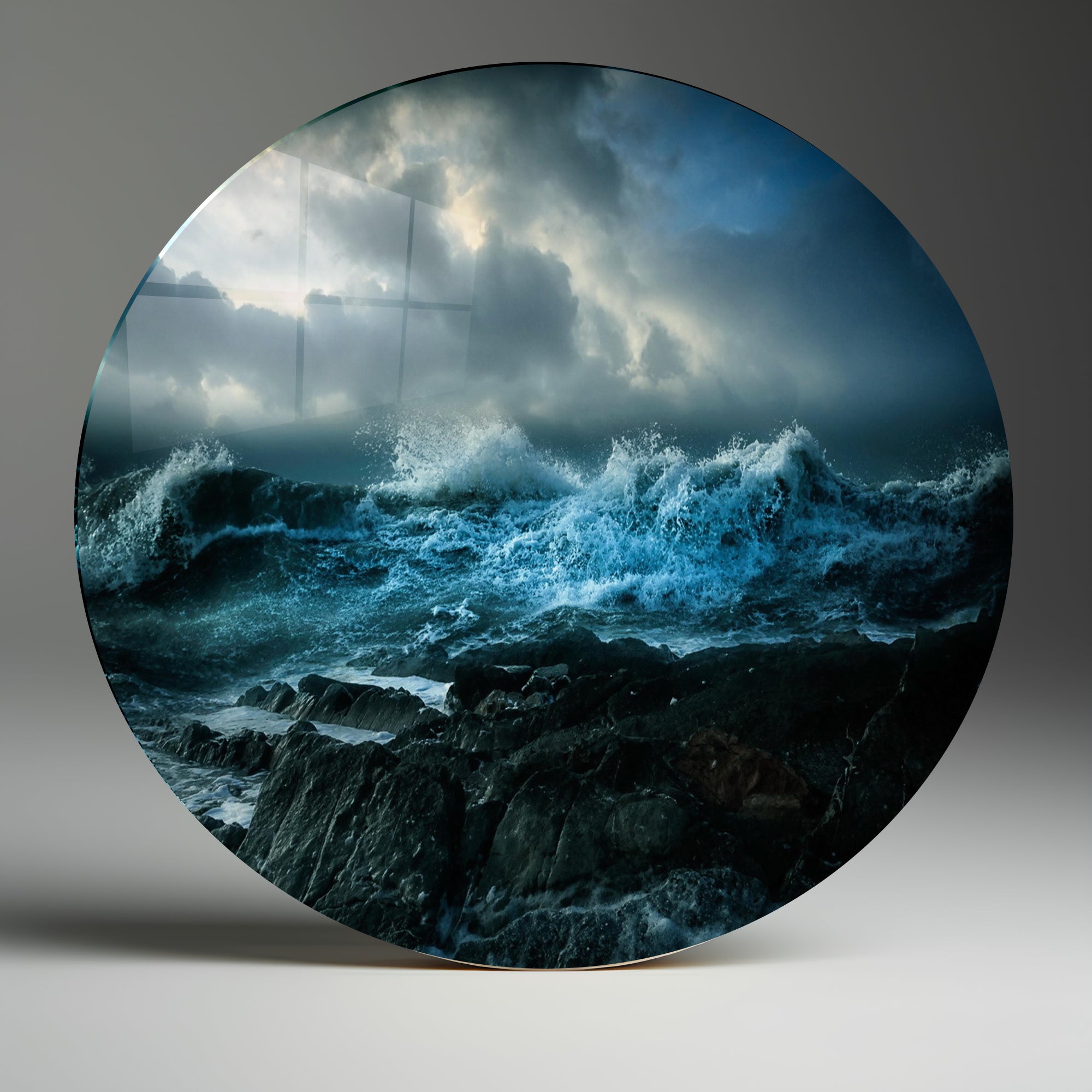 Temperli Cam Duvar Tablo Okyanus Dalgaları  70x70 cm