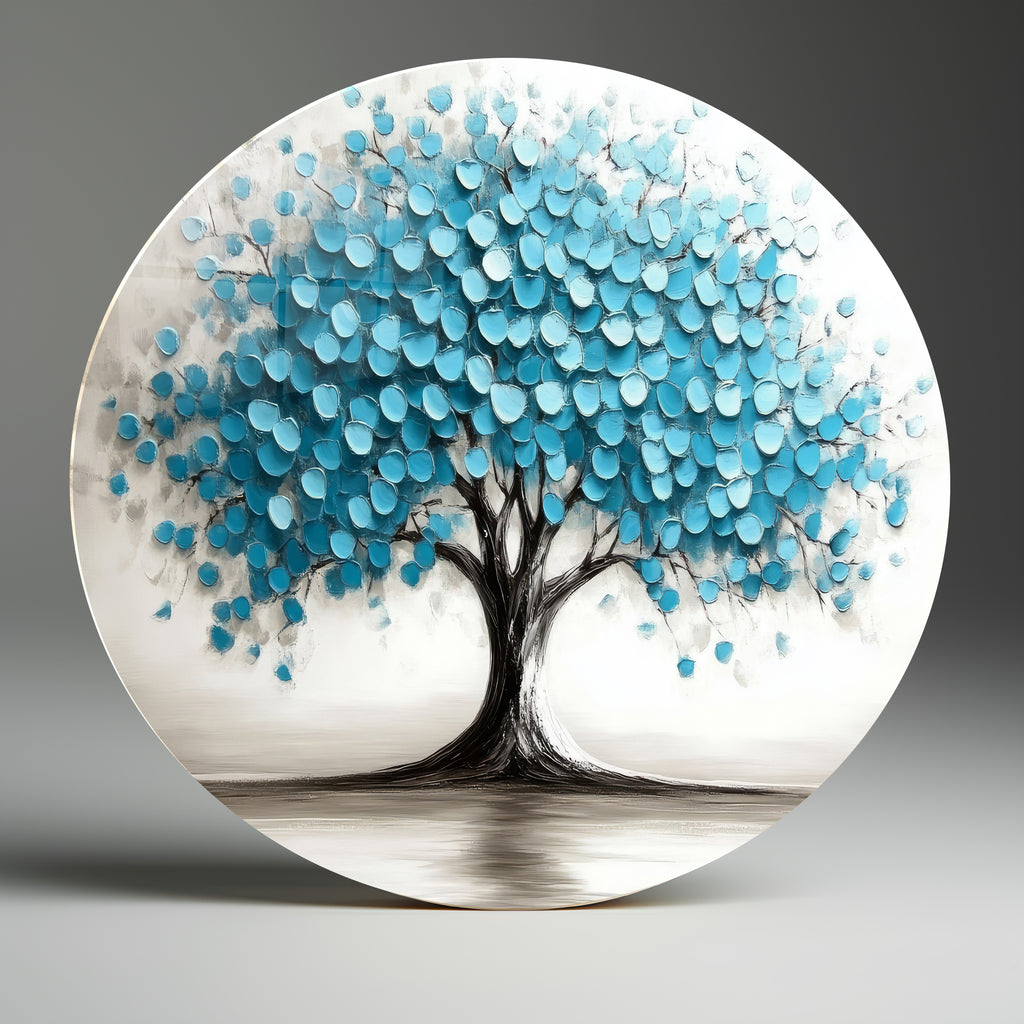 Temperli Cam Duvar Tablo Hayat Ağacı  70x70 cm (Mavi Yapraklı)