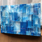 Kare Mavi Camlar Temalı Vitray Görünümlü Temperli Cam Tablo – Renkli Doğa Duvar Dekoru