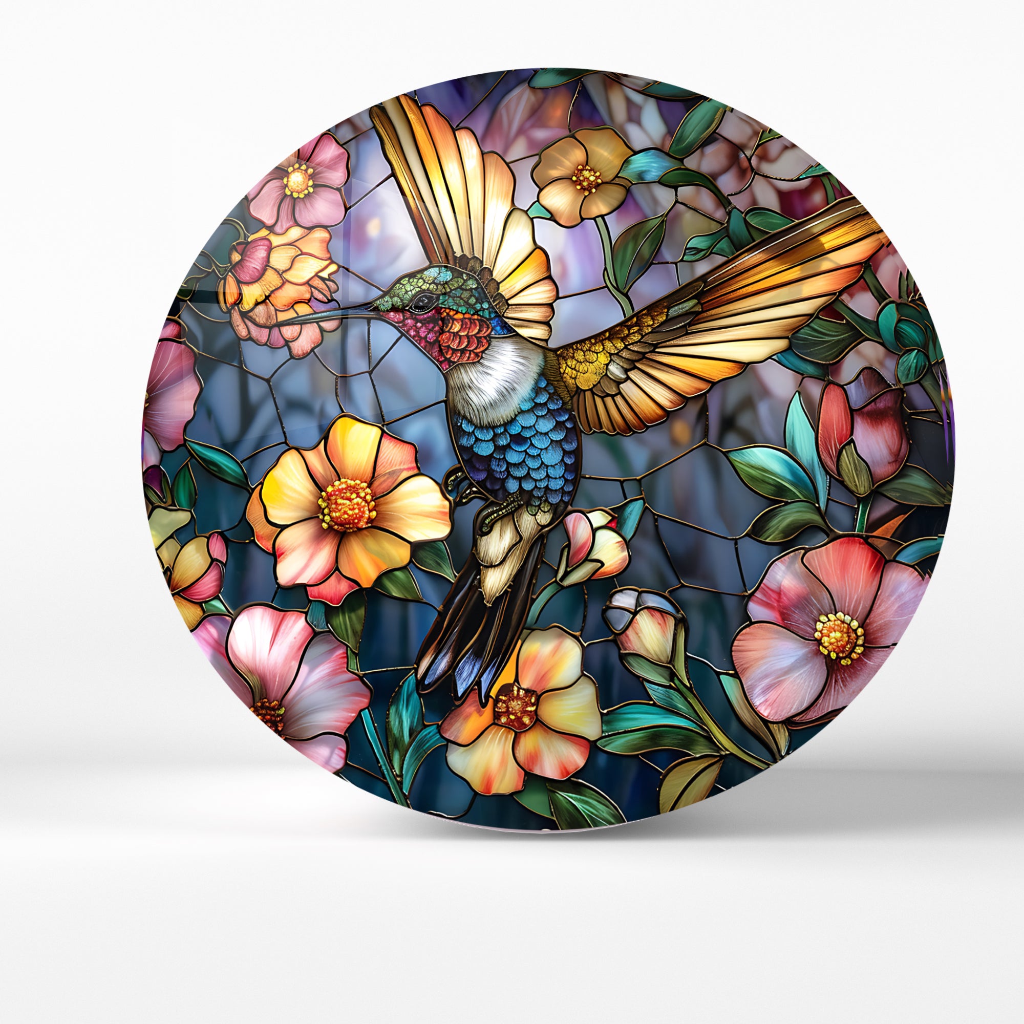 Temperli Cam Duvar Tablo Renkli Arıkuşu  70x70 cm Vitray Desenli