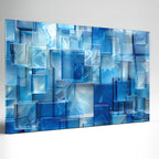 Kare Mavi Camlar Temalı Vitray Görünümlü Temperli Cam Tablo – Renkli Doğa Duvar Dekoru