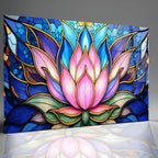 Nilüfer Çiçeği  Temalı Vitray Görünümlü Temperli Cam Tablo – Renkli Doğa Duvar Dekoru