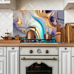 Renkli Ocak Arkası Temperli Cam Panel – Modern Mutfak Backsplash Dekoru