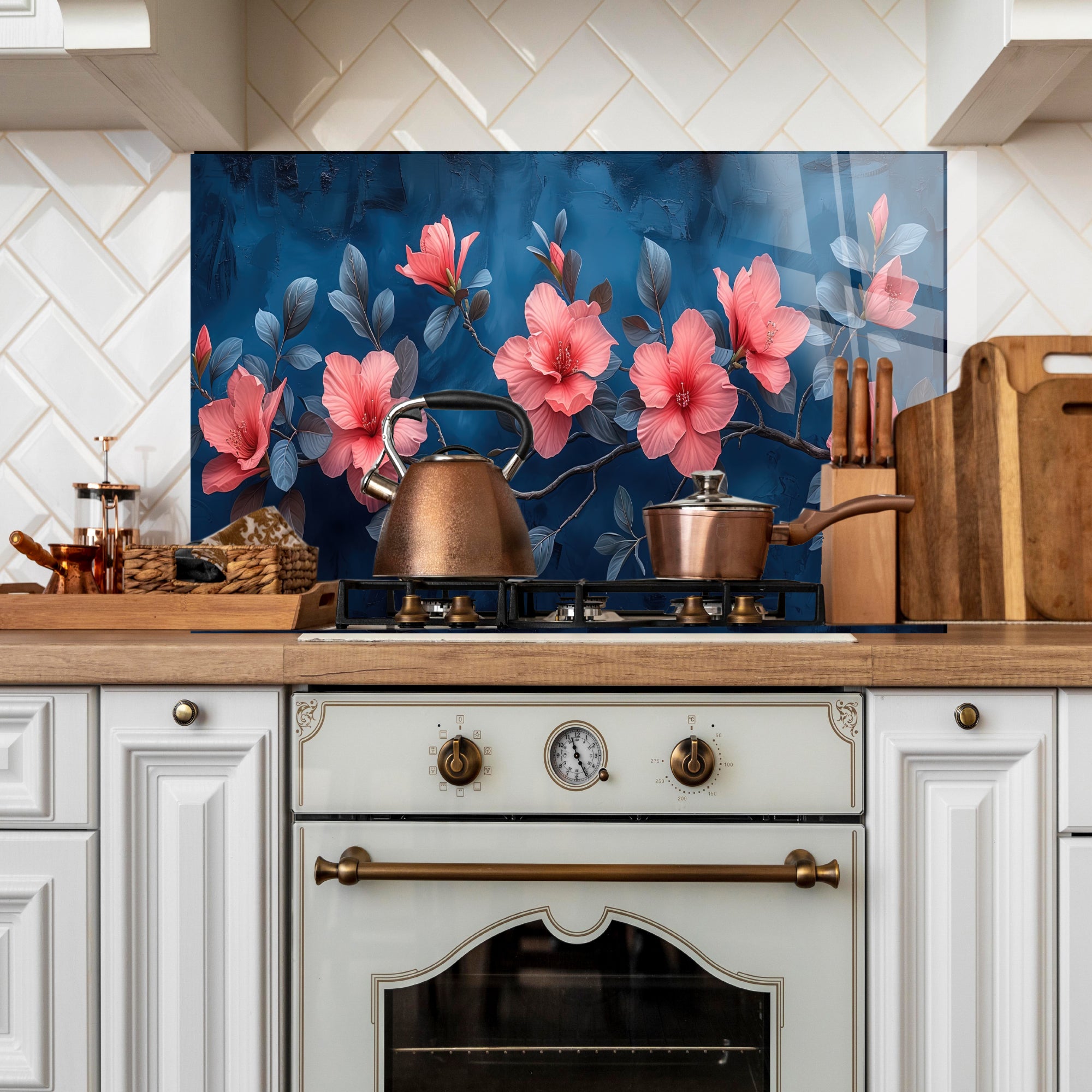 Renkli Ocak Arkası Temperli Cam Panel – Modern Mutfak Backsplash Dekoru