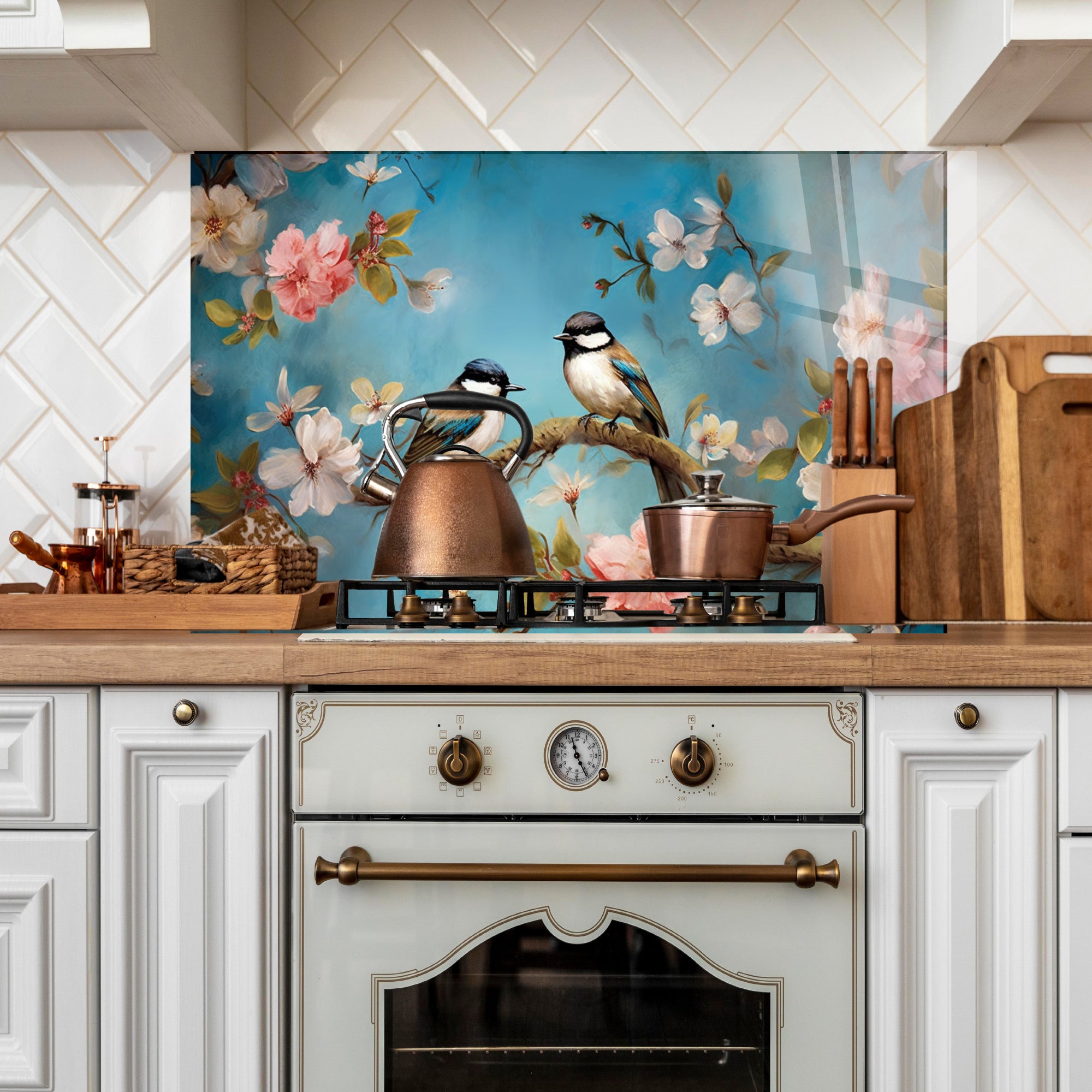 Renkli Ocak Arkası Temperli Cam Panel – Modern Mutfak Backsplash Dekoru