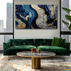 Mavi Mermer Soyut Temperlenmiş Cam Tablo, Modern 3D Duvar Dekoru, Şık ve Lüks Cam Sanat Eseri