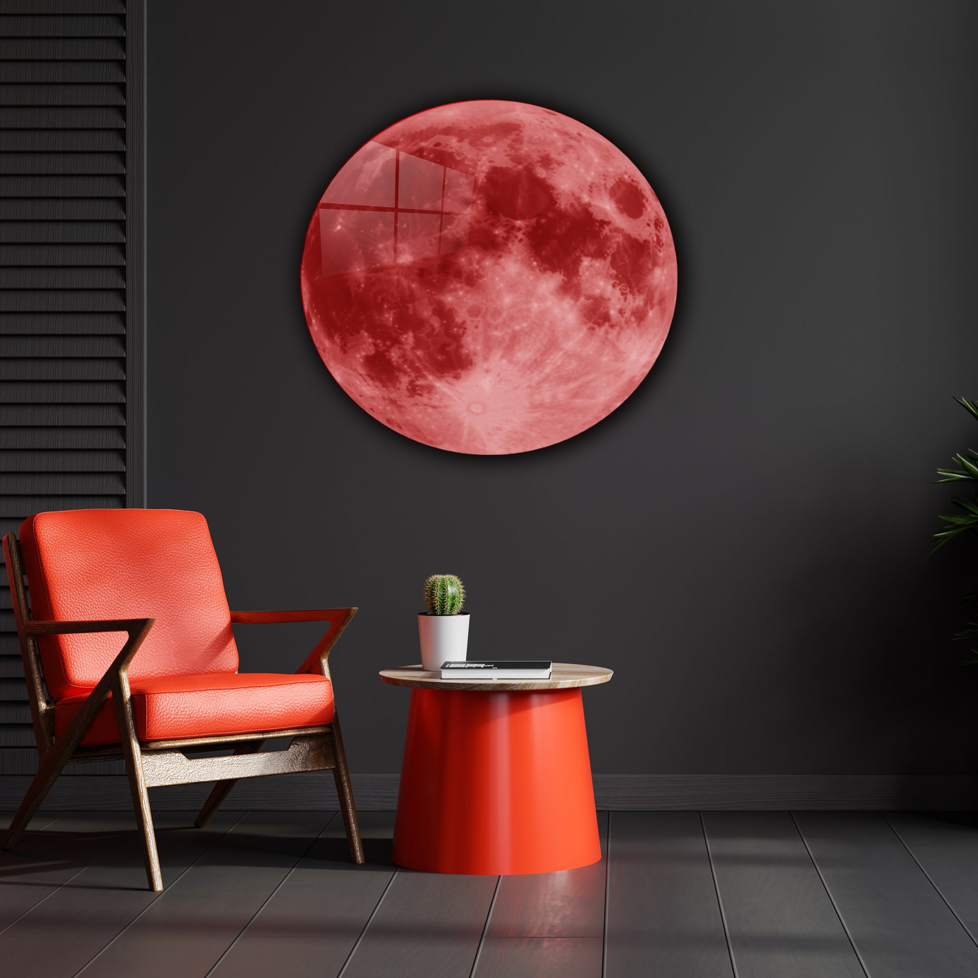 Temperli Cam Duvar Tablo Kanlı Ay 70x70 cm