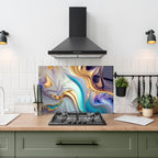 Renkli Ocak Arkası Temperli Cam Panel – Modern Mutfak Backsplash Dekoru