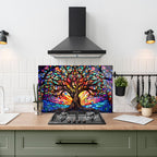 Renkli Ocak Arkası Temperli Cam Panel – Modern Mutfak Backsplash Dekoru