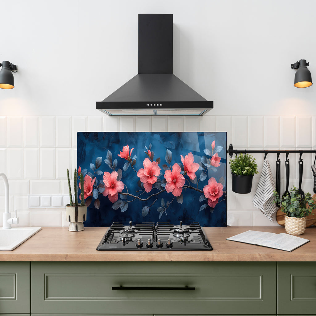 Renkli Ocak Arkası Temperli Cam Panel – Modern Mutfak Backsplash Dekoru