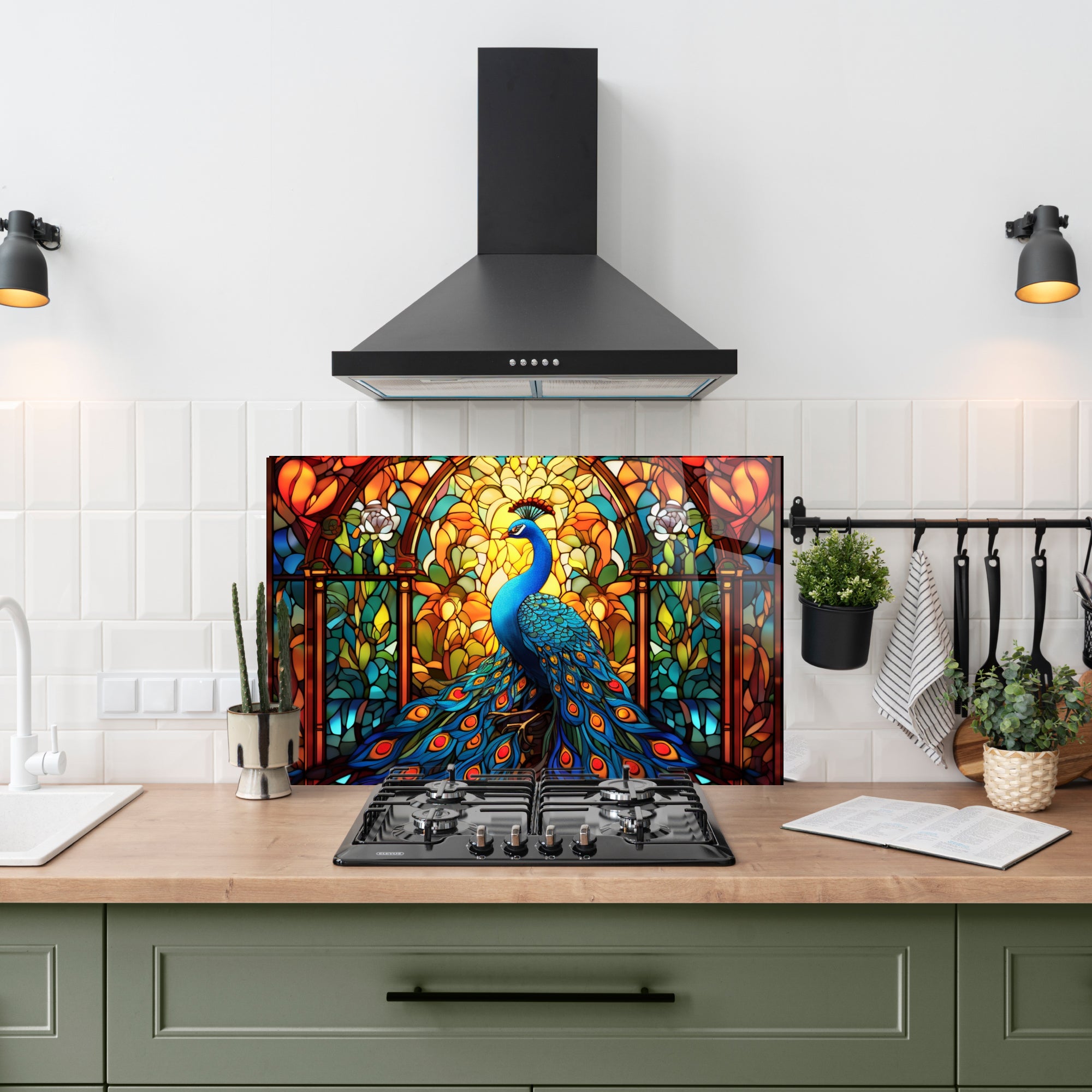 Renkli Ocak Arkası Temperli Cam Panel – Modern Mutfak Backsplash Dekoru