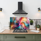 Renkli Ocak Arkası Temperli Cam Panel – Modern Mutfak Backsplash Dekoru