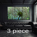 Kara Hindibağ Temalı Vitray Görünümlü Temperli Cam Tablo – Renkli Doğa Duvar Dekoru