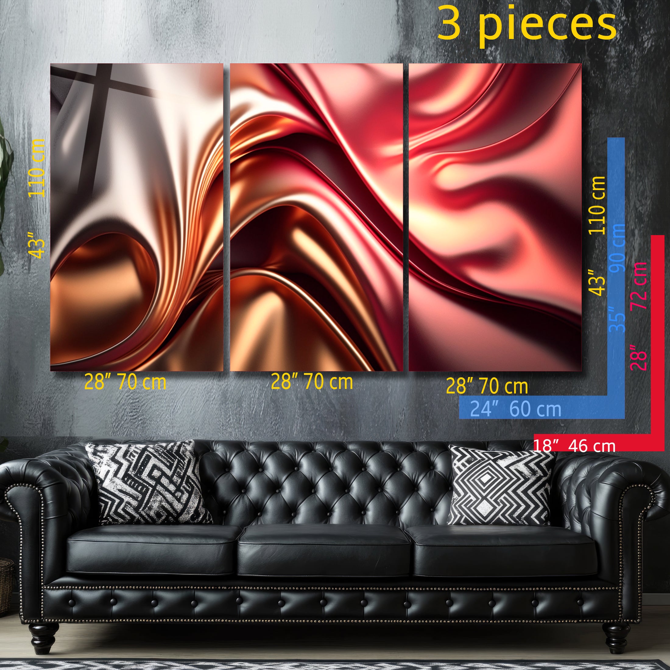 Kırmızı  Soyut Temperlenmiş Cam Tablo, Modern 3D Duvar Dekoru, Şık ve Lüks Cam Sanat Eseri