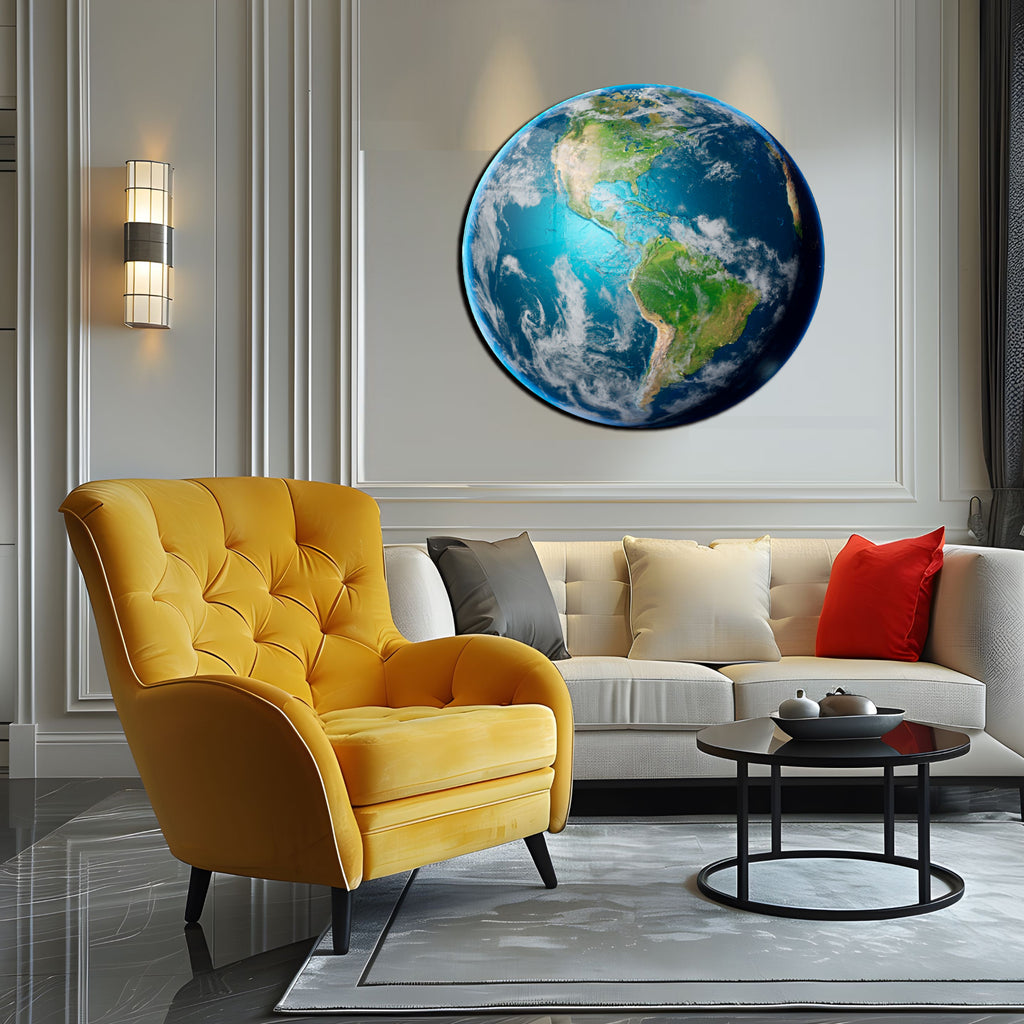 Temperli Cam Duvar Tablo  Dünya 70x70 cm