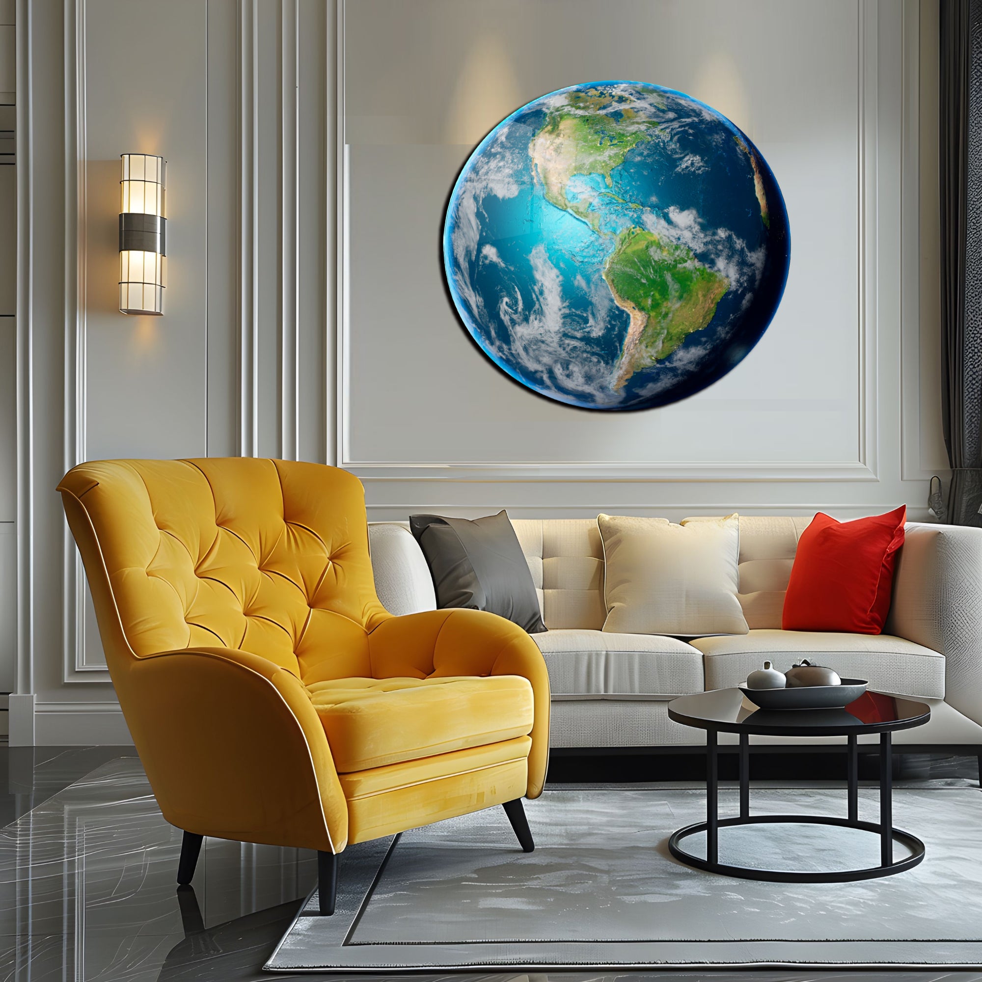 Temperli Cam Duvar Tablo  Dünya 70x70 cm