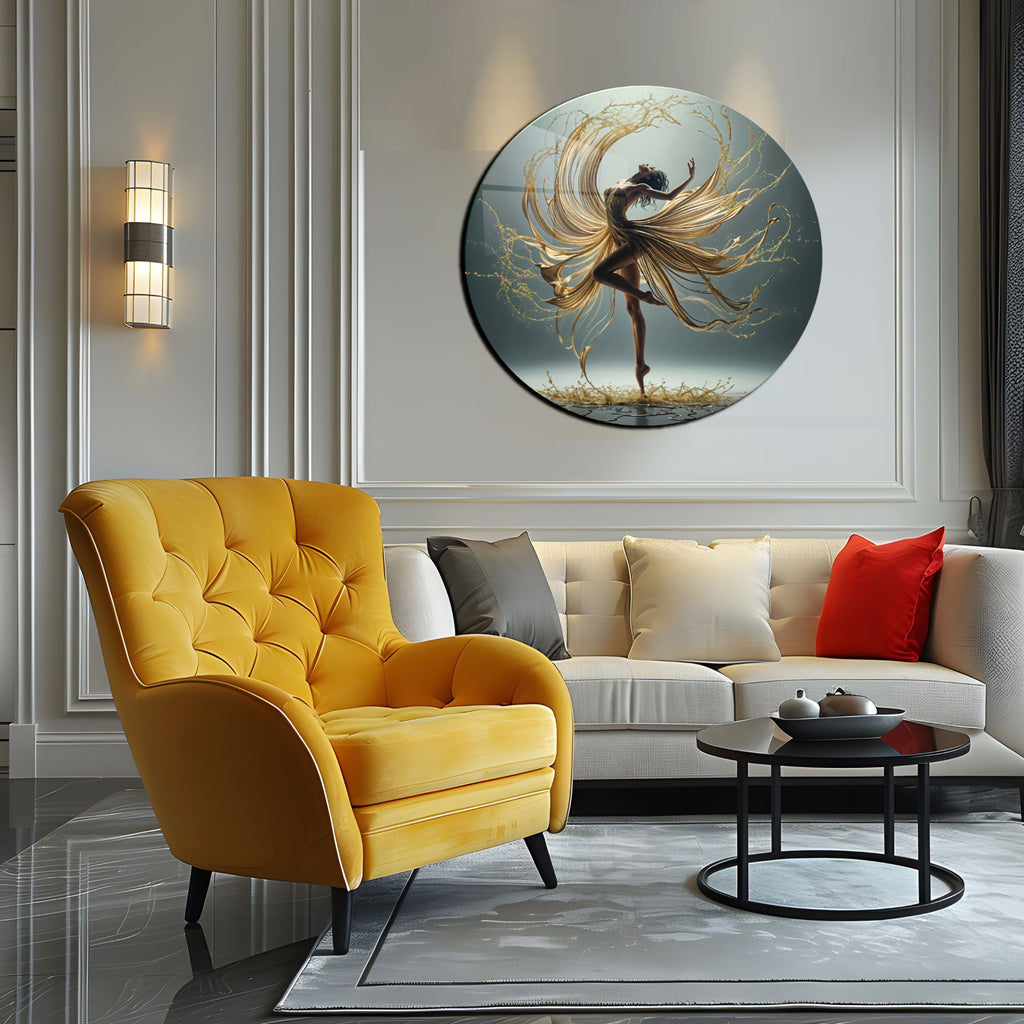 Temperli Cam Duvar Tablo Altın Balerin 70x70 cm